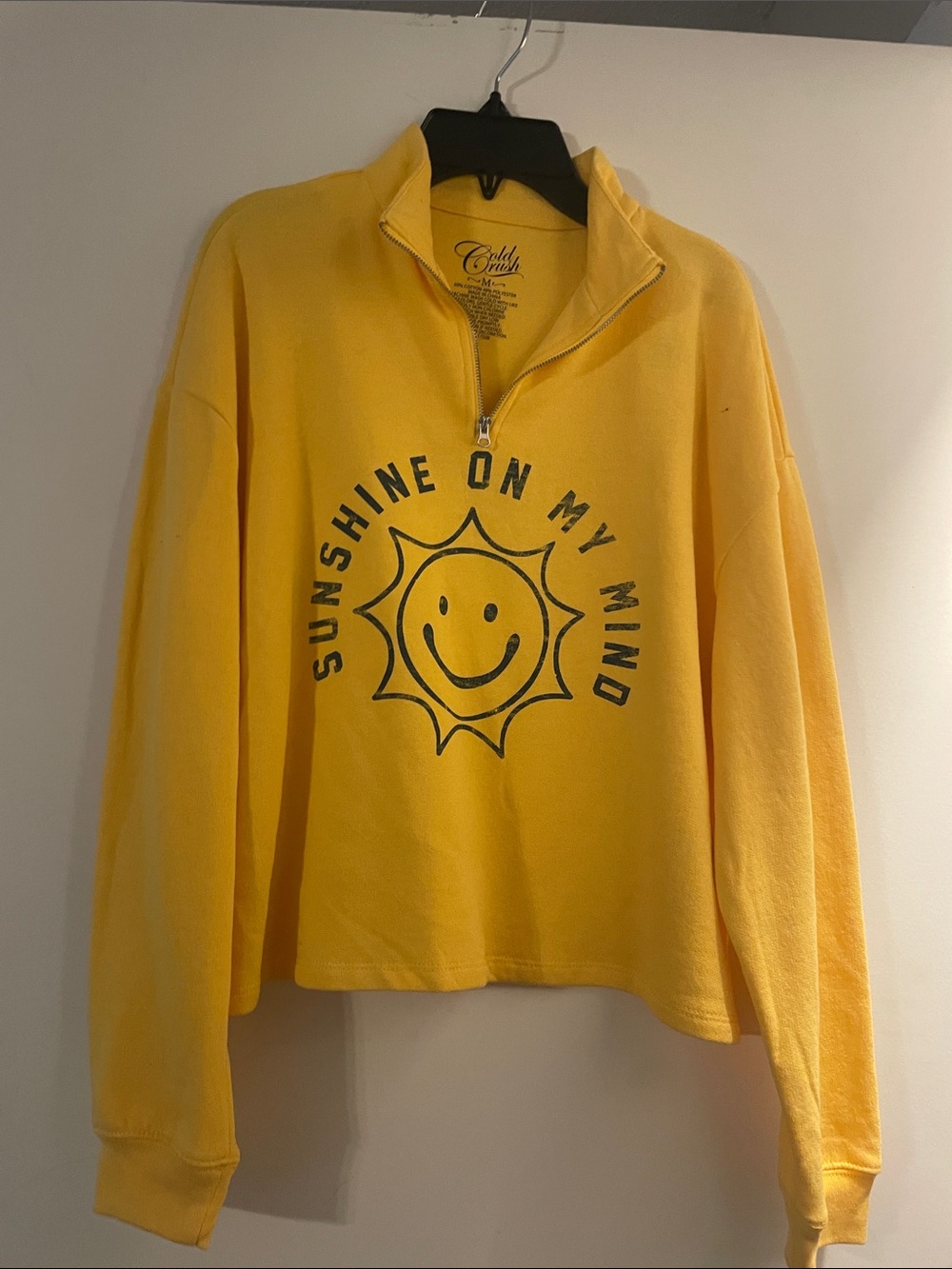 Cold Crush Yellow Half-Zip Sweatshirt with Sun Graphic